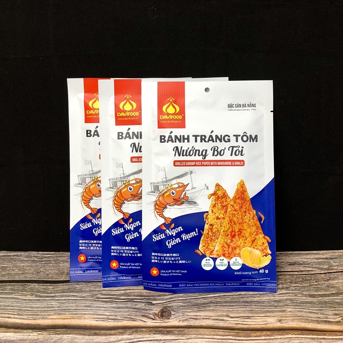 Set 3 gói bánh tráng tôm nướng bơ tỏi 40g/gói